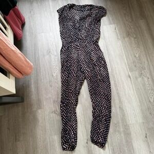 Mango Navy Mesh Polka Dot Jumpsuit
